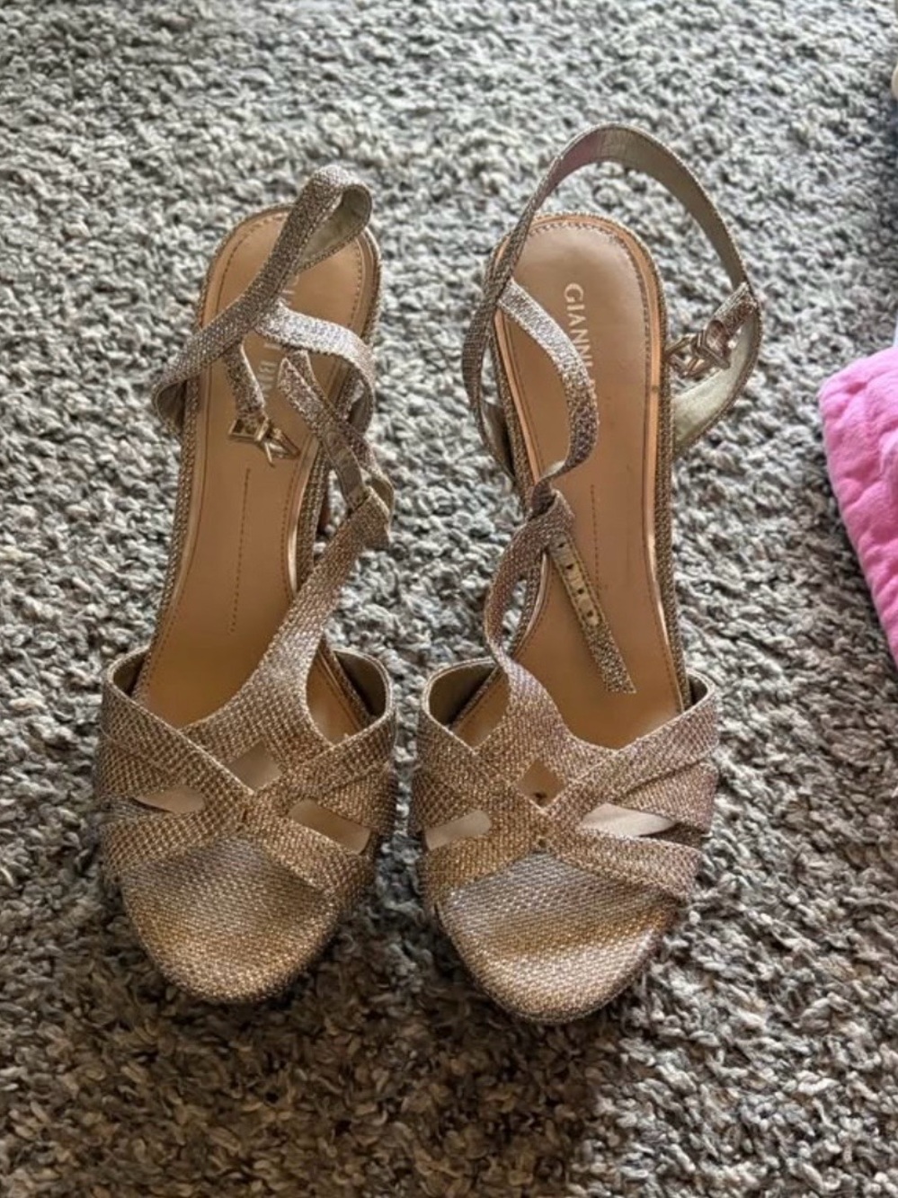 Gianni Bini Rose Gold Textured Strappy Slingback Heels